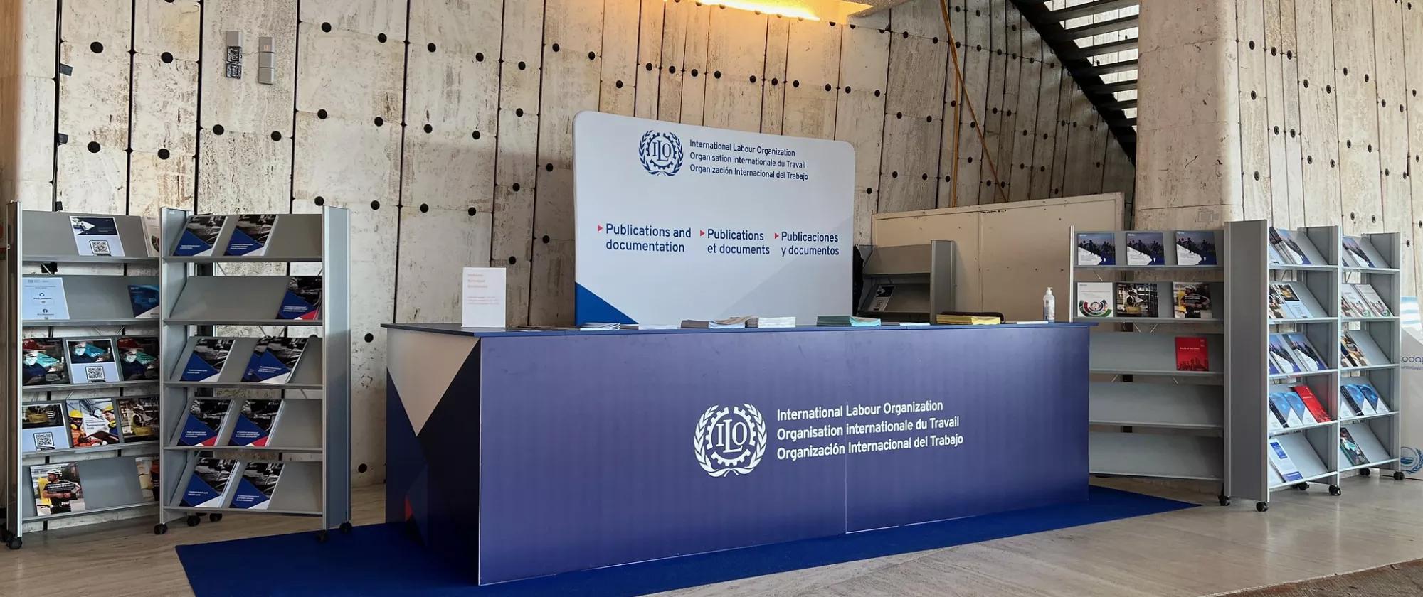 ILO information booth at the Palais des Nations in Geneva