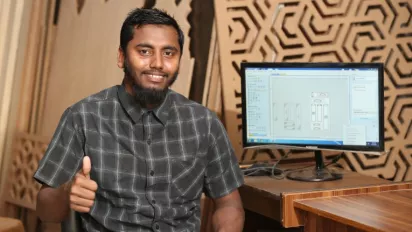 Ainul Haque Jubel at his workplace Design Park in Sylhet