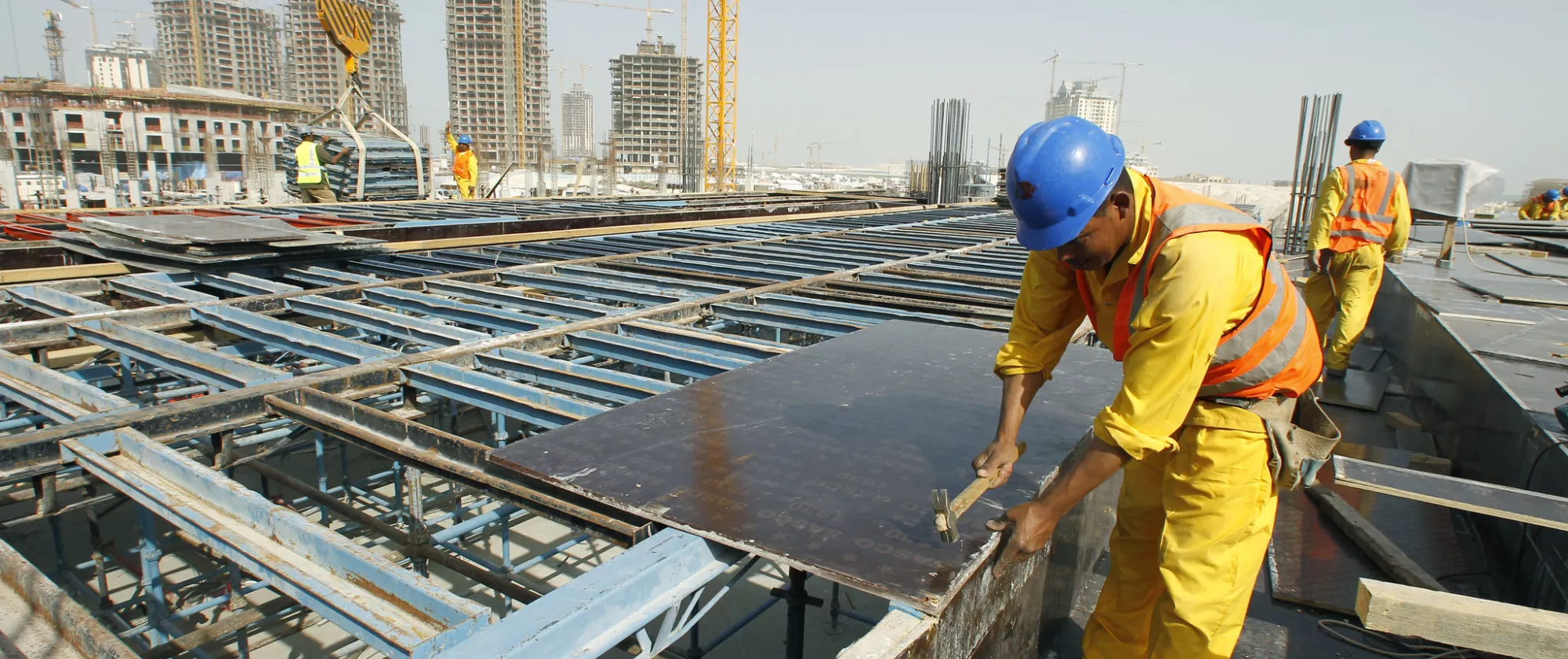 Construction workers at a construction site