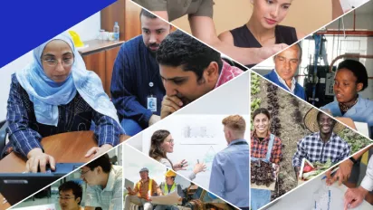 Collage of photos of different types of workers from different regions in the world.