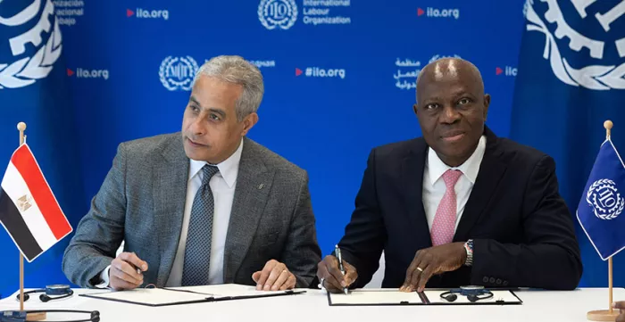 Ratification ceremony of the MLC, 2006 on 6 June 2024: H.E. Hassan Shehata, Labour Minister of Egypt, and Gilbert F. Houngbo, Director-General of the ILO